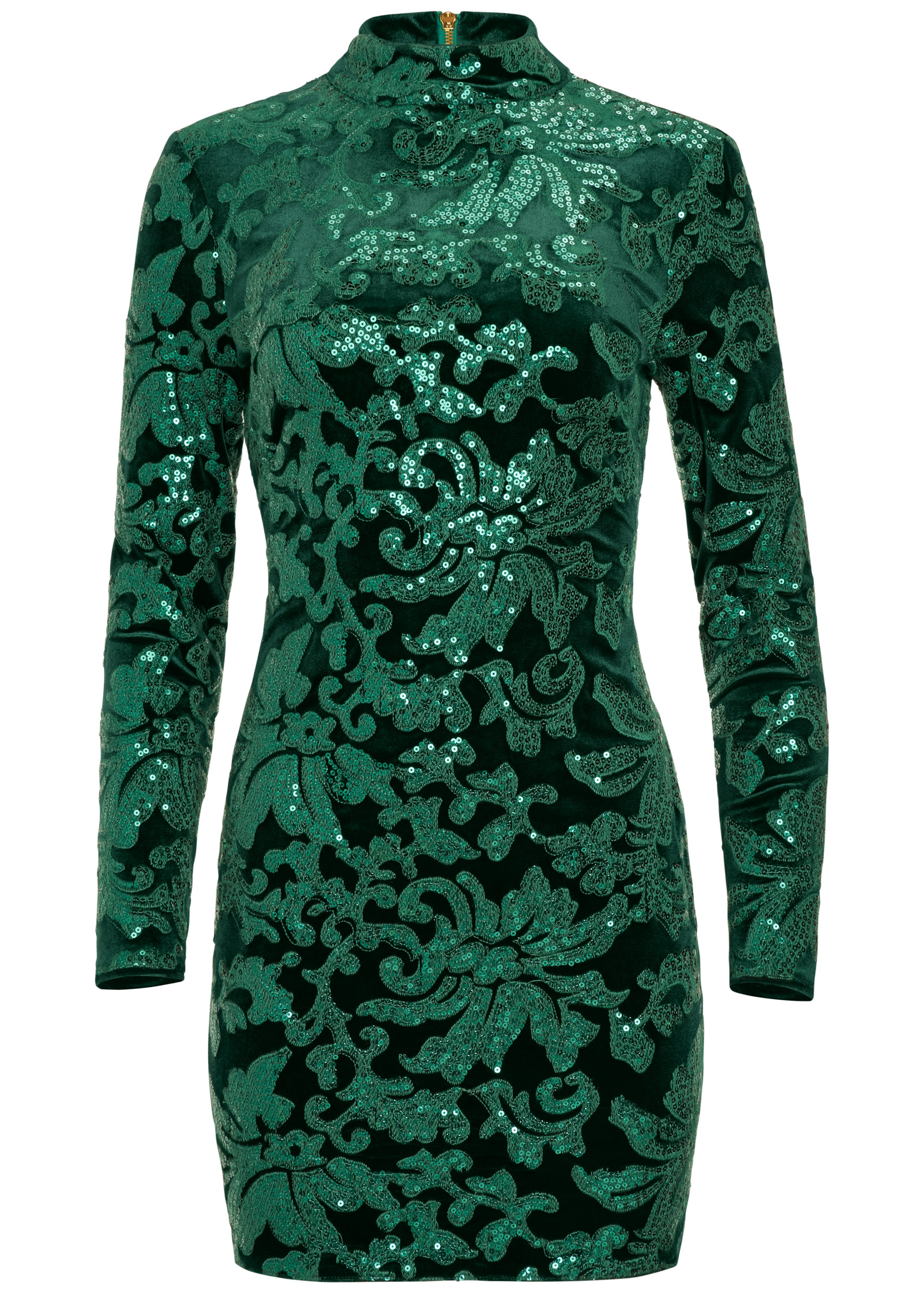 Dark Green SEQUIN DETAIL VELVET DRESS ...